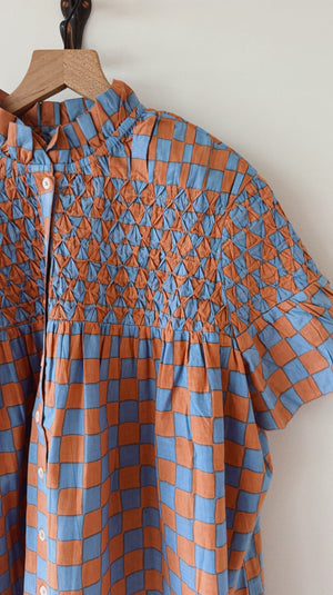Nora top, <i>lilac peach checker</i>